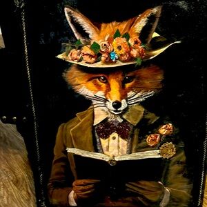 Handpainted portrait of have a fox.